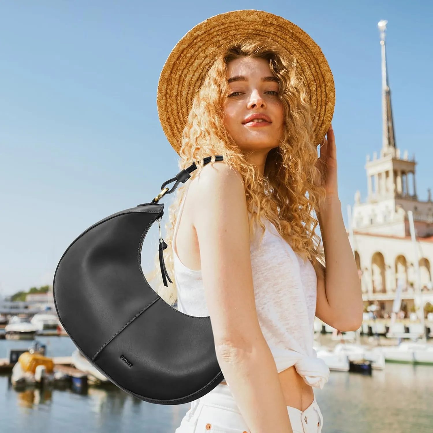 S-ZONE Top Grain Leather Shoulder Bags for Women Hobo Crescent Bag Handbags Purse