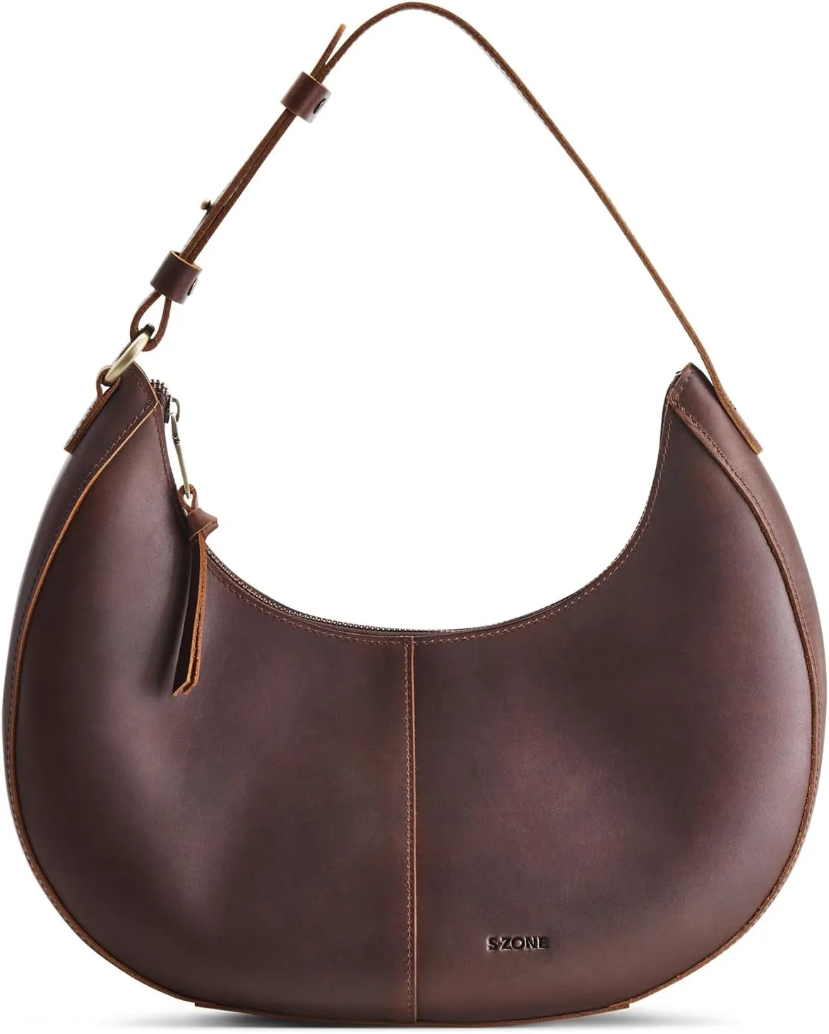 S-ZONE Top Grain Leather Shoulder Bags for Women Hobo Crescent Bag Handbags Purse