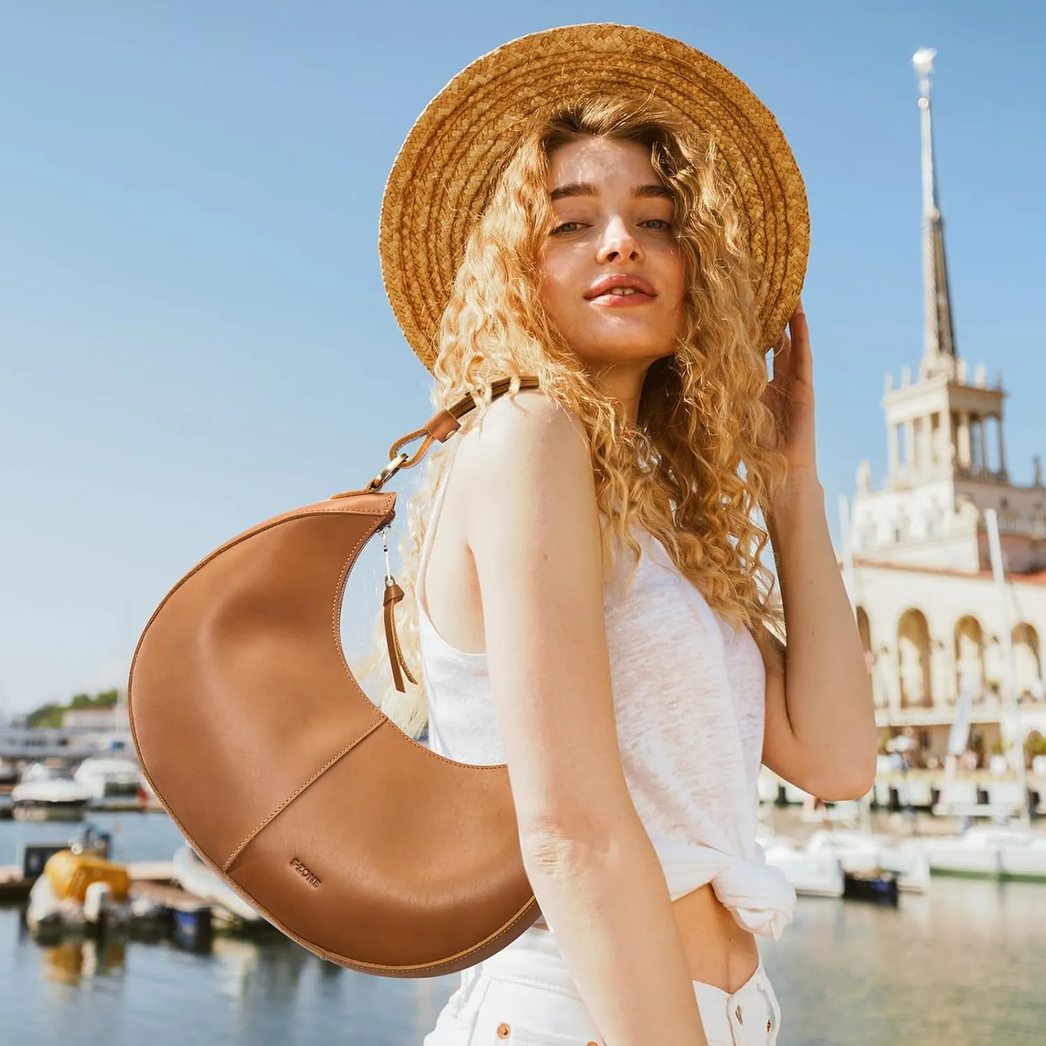 S-ZONE Top Grain Leather Shoulder Bags for Women Hobo Crescent Bag Handbags Purse