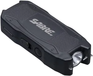 SABRE Stun Gun with Flashlight and Battery Strength Indicator, 1.552 Microcoulombs (µC) Charge, 120 Lumen Flashlight, Increased Reliability, Safety Switch, Rechargeable, Compact Design, Black