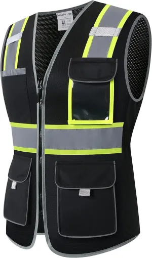Safety Vest for women, Hi vis Reflective Lady Work vest With 9 Multi Pocket And Zipper