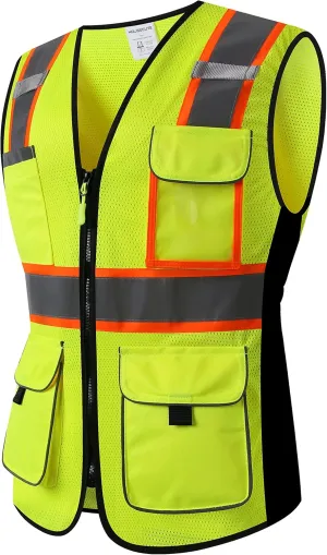 Safety Vest for women, Hi vis Reflective Lady Work vest With 9 Multi Pocket And Zipper