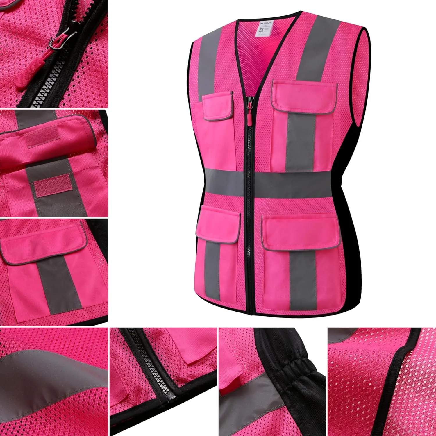 Safety Vest for women, Hi vis Reflective Lady Work vest With 9 Multi Pocket And Zipper