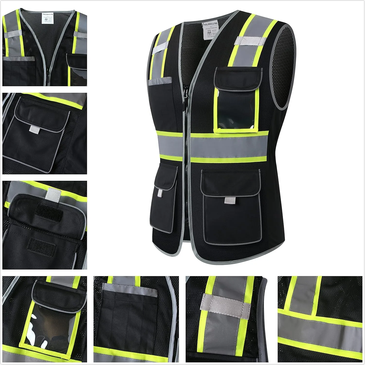Safety Vest for women, Hi vis Reflective Lady Work vest With 9 Multi Pocket And Zipper