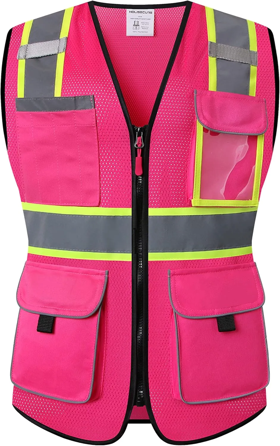 Safety Vest for women, Hi vis Reflective Lady Work vest With 9 Multi Pocket And Zipper