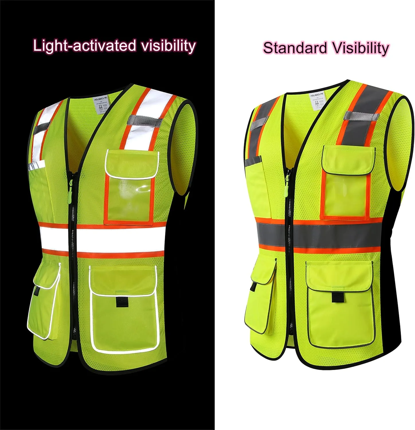 Safety Vest for women, Hi vis Reflective Lady Work vest With 9 Multi Pocket And Zipper