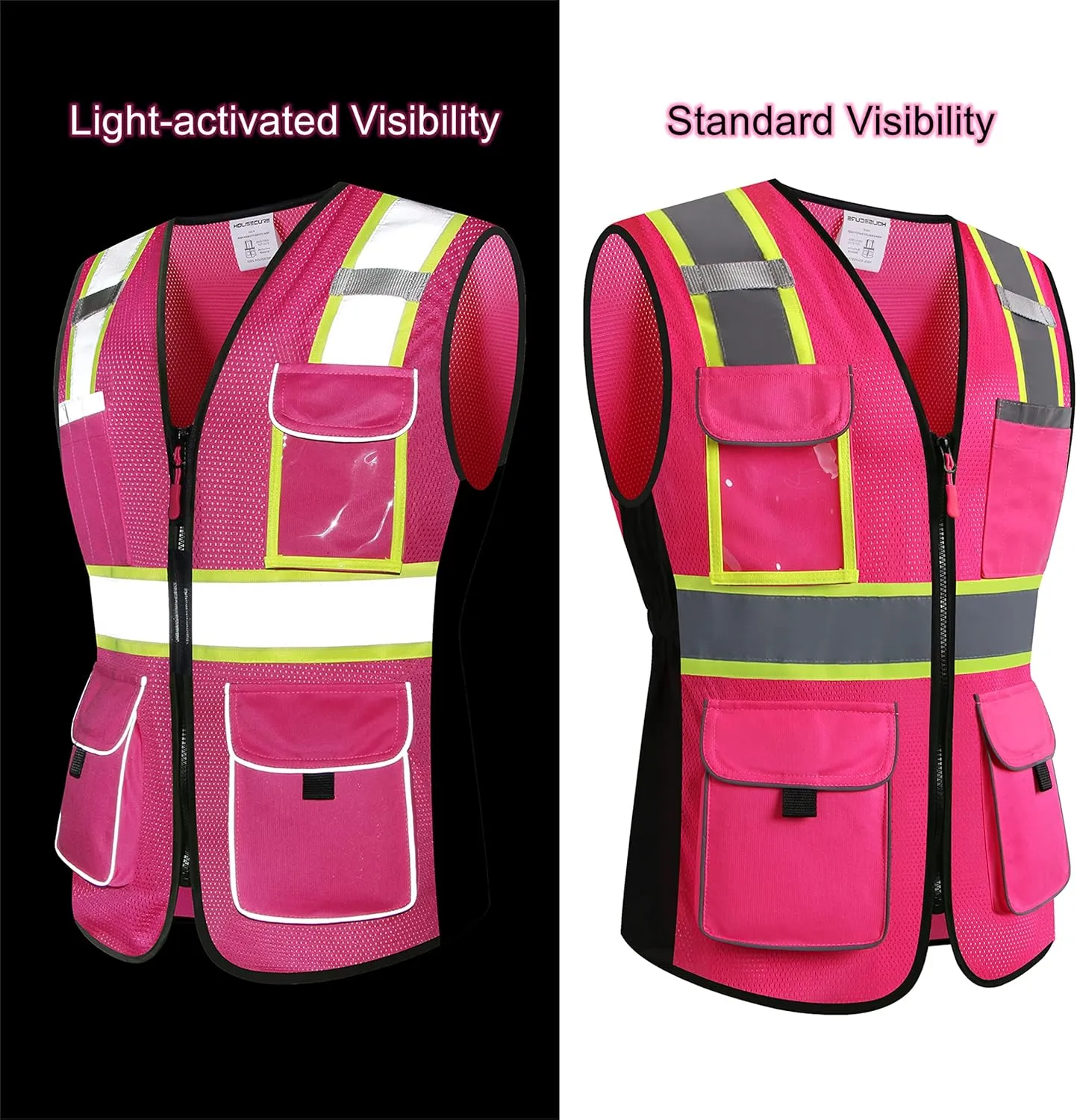 Safety Vest for women, Hi vis Reflective Lady Work vest With 9 Multi Pocket And Zipper