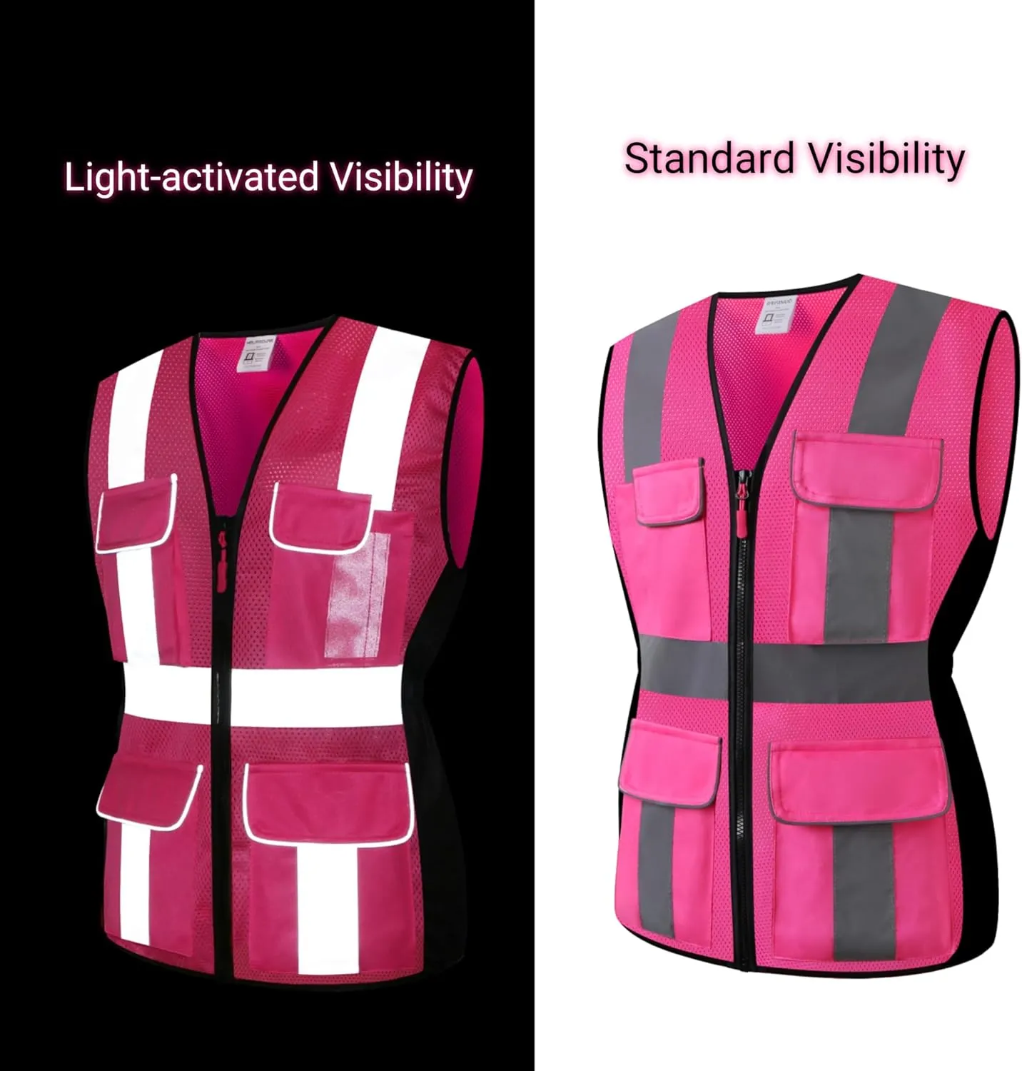 Safety Vest for women, Hi vis Reflective Lady Work vest With 9 Multi Pocket And Zipper