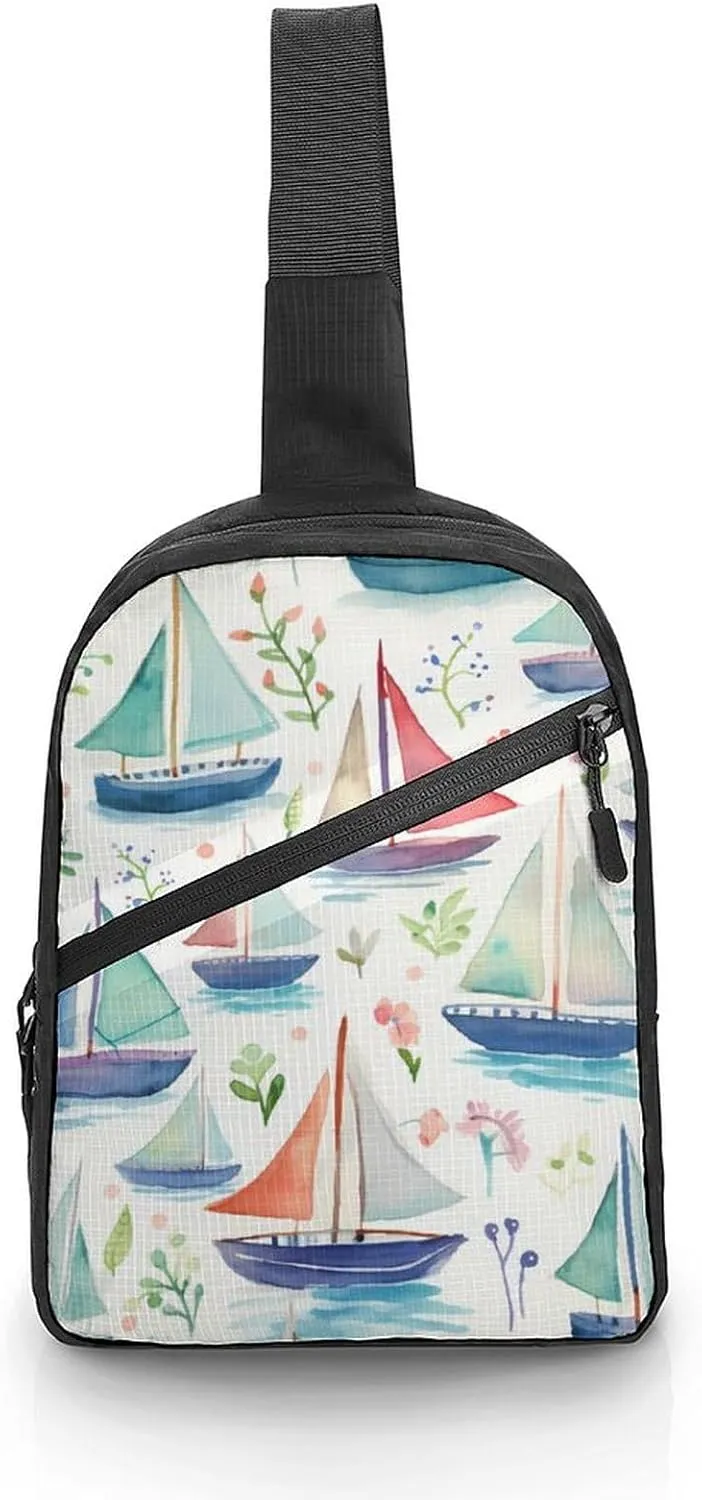 Sailboat Colorful Cute Foldable Crossbody Sling Bags Shoulder Backpack Chest DayPack Handbag