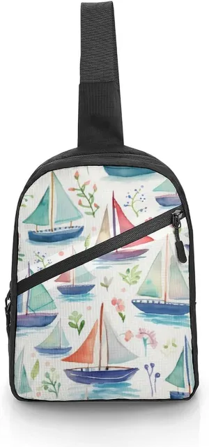 Sailboat Colorful Cute Foldable Crossbody Sling Bags Shoulder Backpack Chest DayPack Handbag