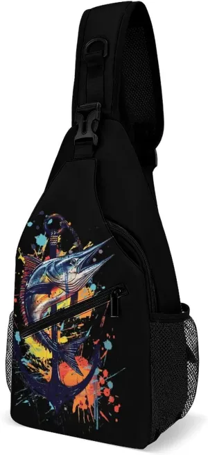 Sailfish Watercolor Printed Sling Bag Casual Chest Bags Crossbody Backpack for Men Women Travel Outdoors