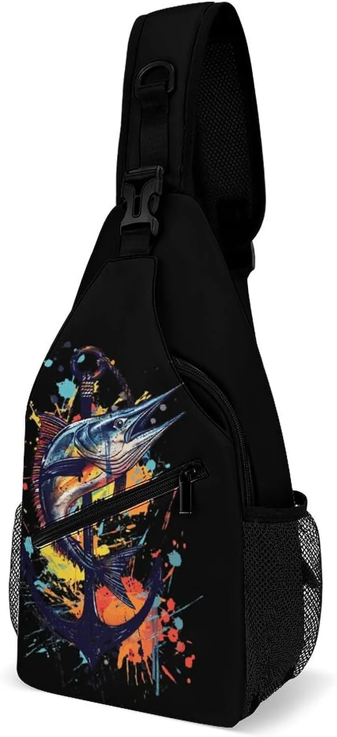 Sailfish Watercolor Printed Sling Bag Casual Chest Bags Crossbody Backpack for Men Women Travel Outdoors