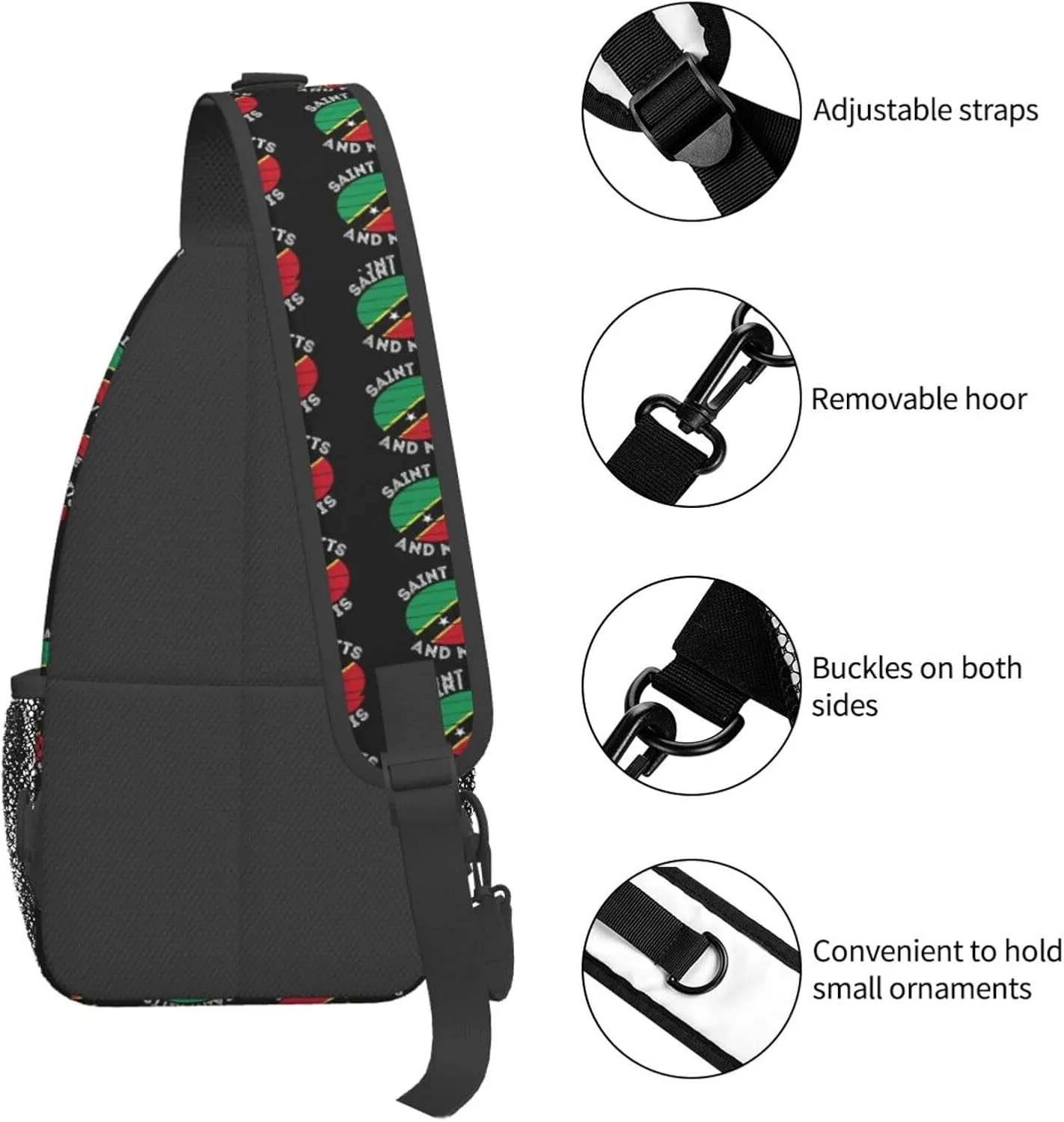 Saint Kitts And Nevis Roots Flag Chest Sling Bag Crossbody Shoulder Backpack Bag Gym Cycling Daypack Travel Hiking Cross Bag
