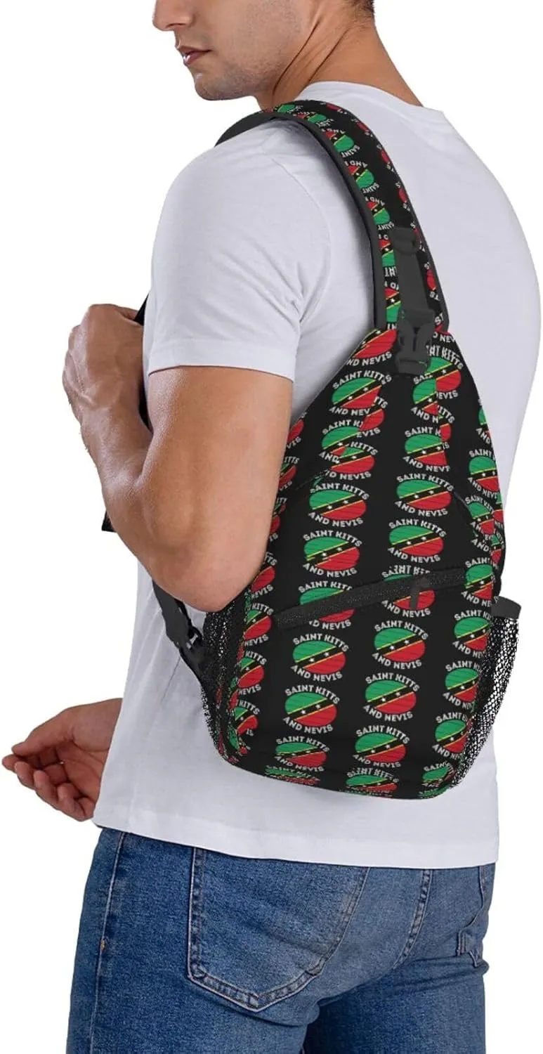 Saint Kitts And Nevis Roots Flag Chest Sling Bag Crossbody Shoulder Backpack Bag Gym Cycling Daypack Travel Hiking Cross Bag