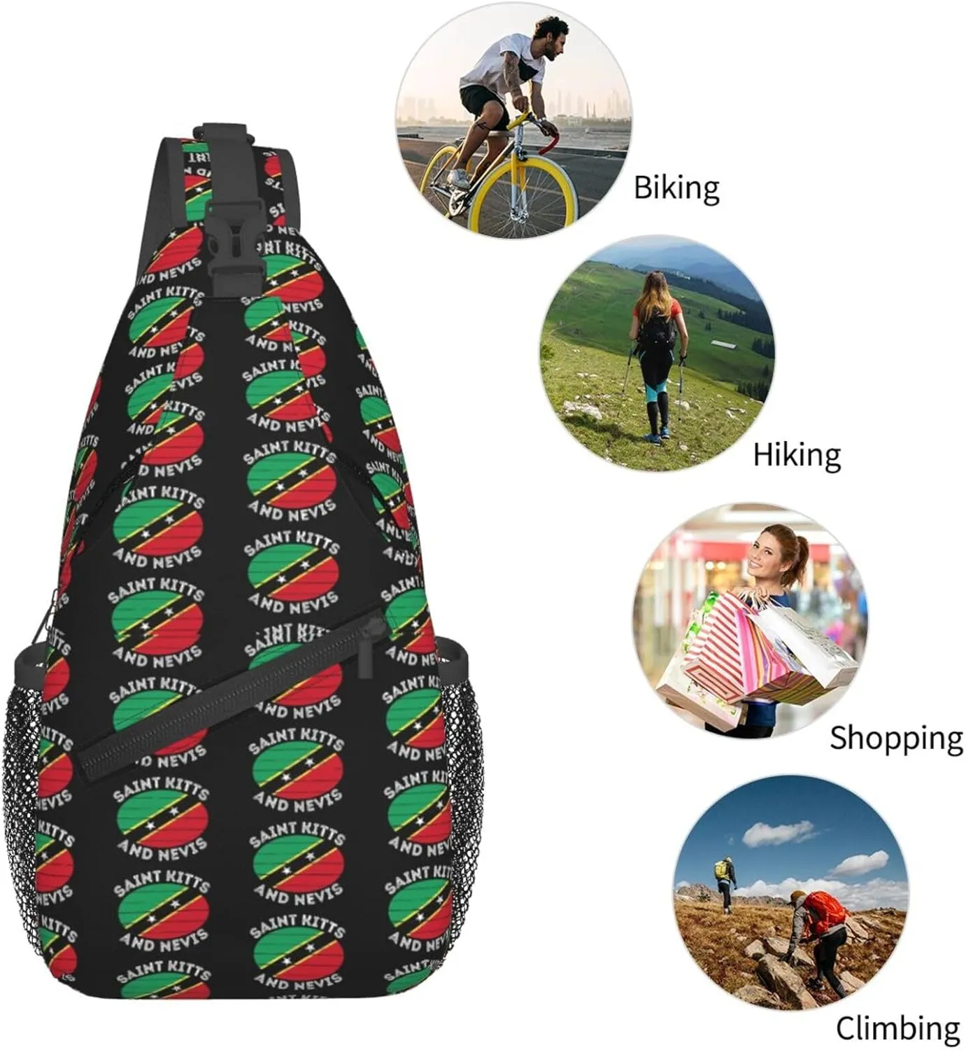 Saint Kitts And Nevis Roots Flag Chest Sling Bag Crossbody Shoulder Backpack Bag Gym Cycling Daypack Travel Hiking Cross Bag