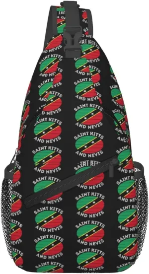 Saint Kitts And Nevis Roots Flag Chest Sling Bag Crossbody Shoulder Backpack Bag Gym Cycling Daypack Travel Hiking Cross Bag