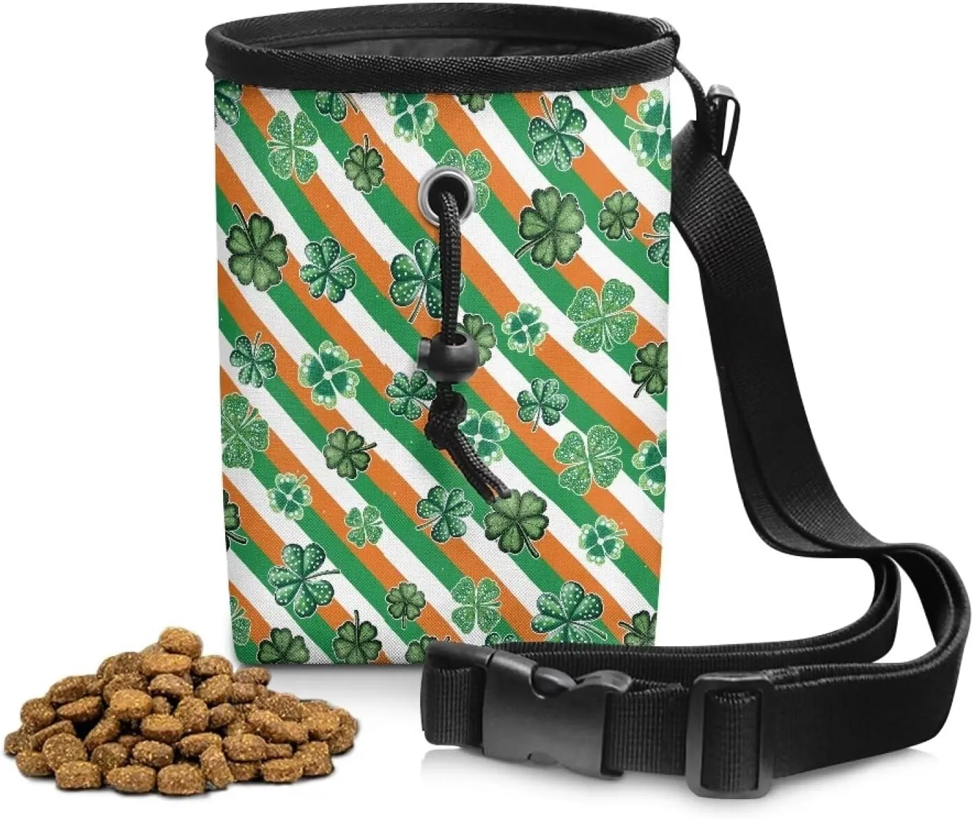 Saint Patrick's Day Prints Dog Treat Bags Training Pouch Hands-Free Pet Treat Bag with Waist Belt Shoulder Strap Dog Treat Carrier for Pet Training Walking
