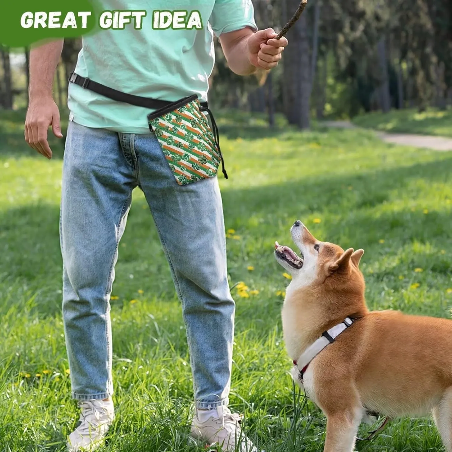 Saint Patrick's Day Prints Dog Treat Bags Training Pouch Hands-Free Pet Treat Bag with Waist Belt Shoulder Strap Dog Treat Carrier for Pet Training Walking