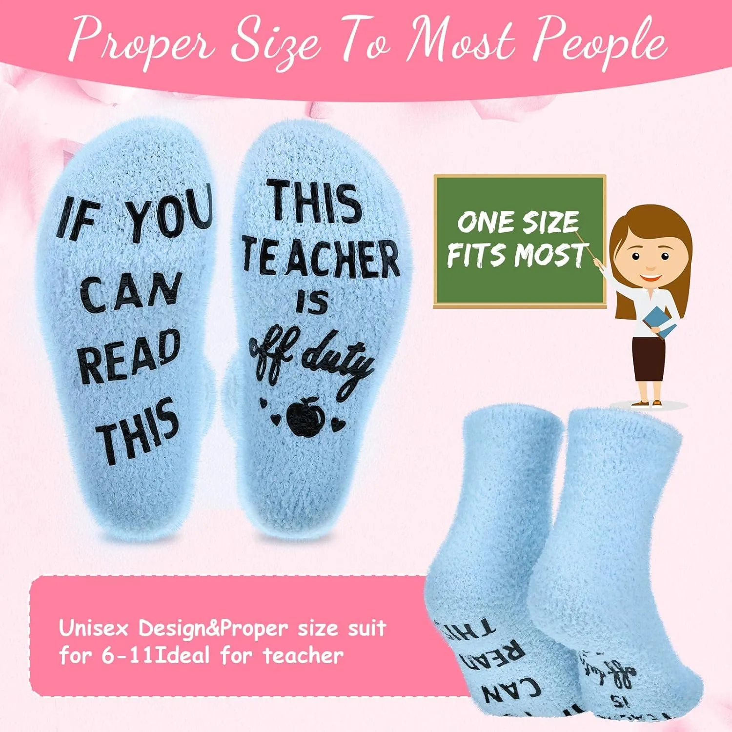 Saintrygo 6 Pieces Teacher Appreciation Gift Set for Women 2 Pcs Teacher Cosmetic Makeup Bags 2 Pairs Novelty Cozy Fuzzy Socks and 2 Pcs Keychain(White,Best Teacher Ever)