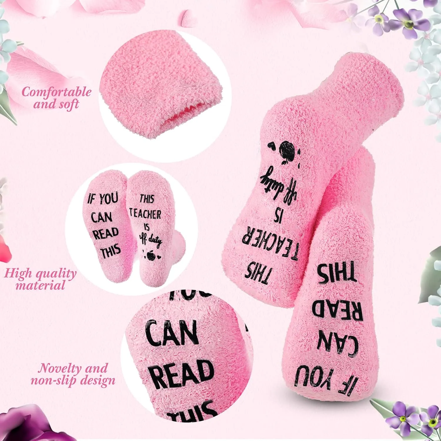 Saintrygo 6 Pieces Teacher Appreciation Gift Set for Women 2 Pcs Teacher Cosmetic Makeup Bags 2 Pairs Novelty Cozy Fuzzy Socks and 2 Pcs Keychain(White,Best Teacher Ever)