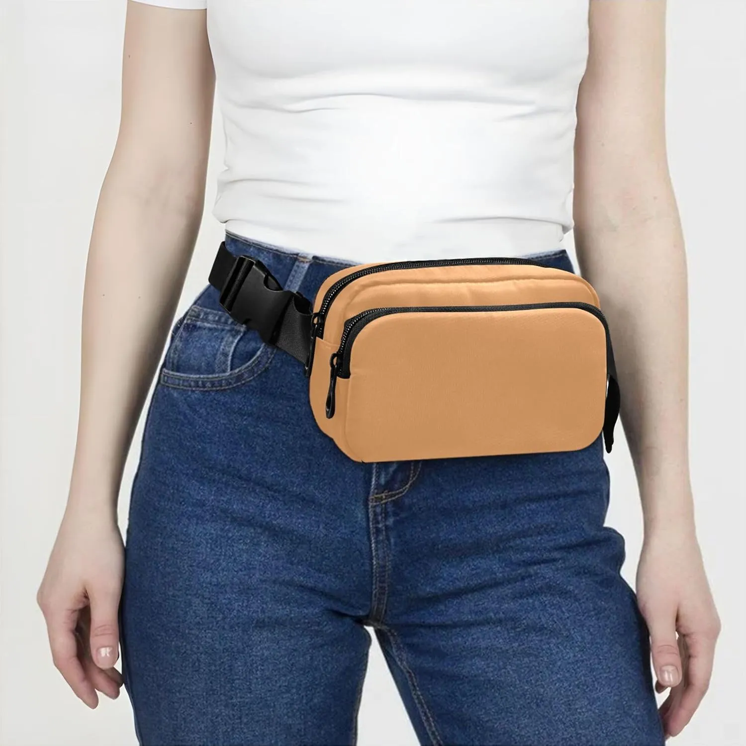 Sand Brown Women Fanny Packs Large Hip Belt Bag Waterproof Bright Color Crossbody Waist Bag