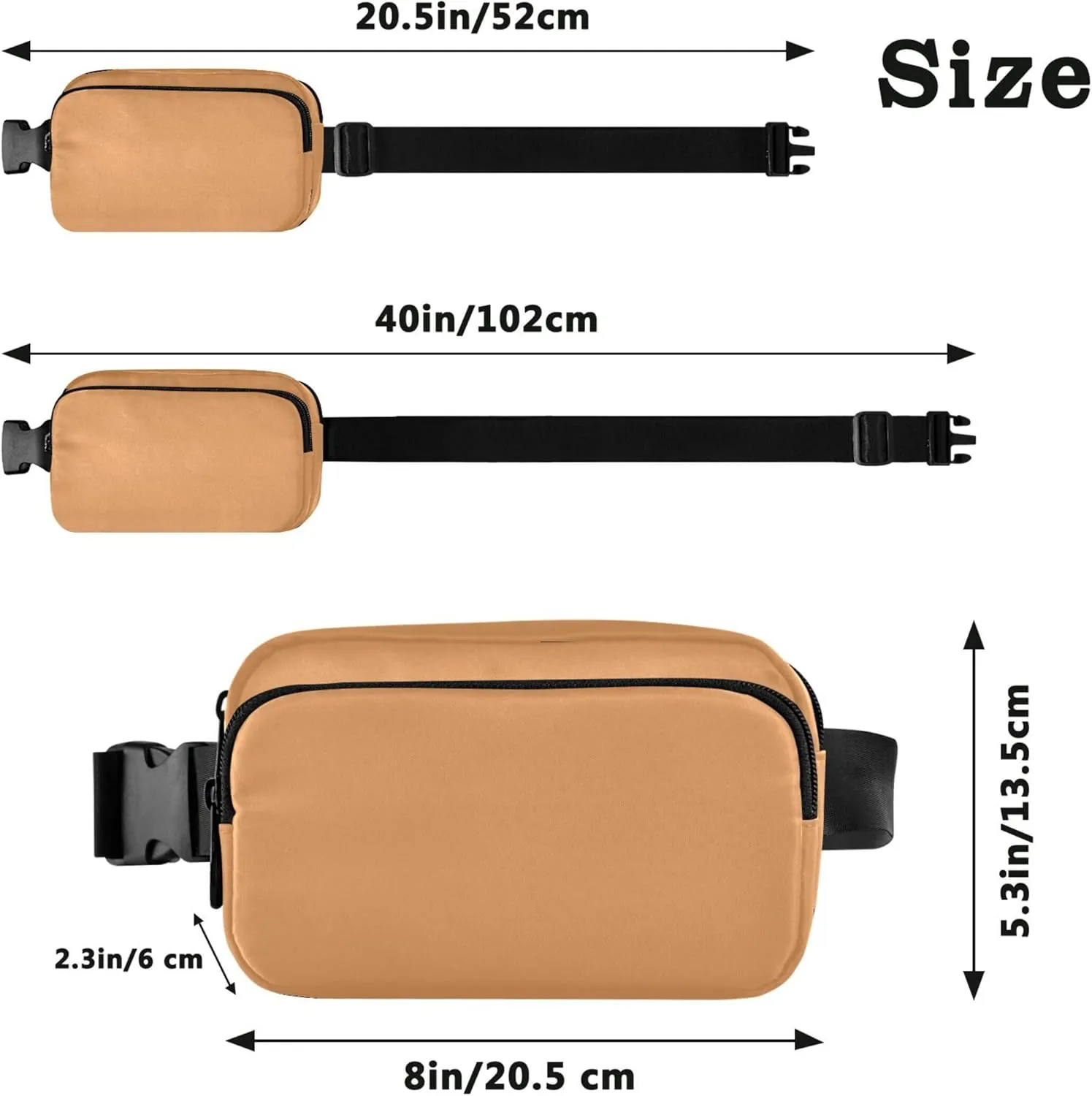 Sand Brown Women Fanny Packs Large Hip Belt Bag Waterproof Bright Color Crossbody Waist Bag