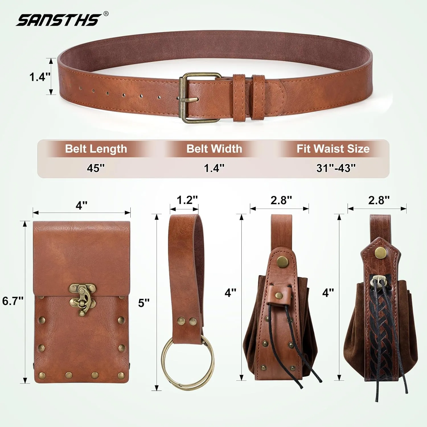 SANSTHS Renaissance Pouch - Medieval Festival or Pirate/Viking Belt Bag - Black