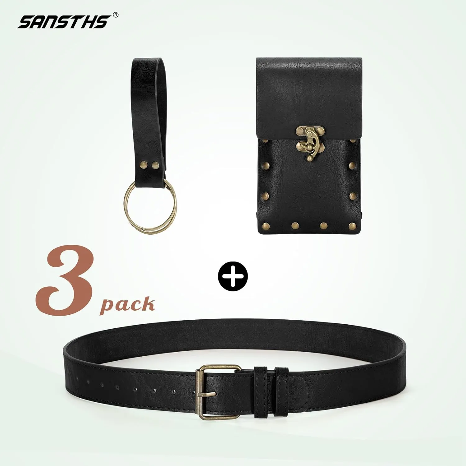 SANSTHS Renaissance Pouch - Medieval Festival or Pirate/Viking Belt Bag - Black
