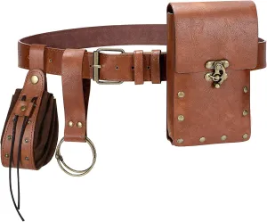 SANSTHS Renaissance Pouch - Viking Pirate Festival Costume Belt Bag, Brown