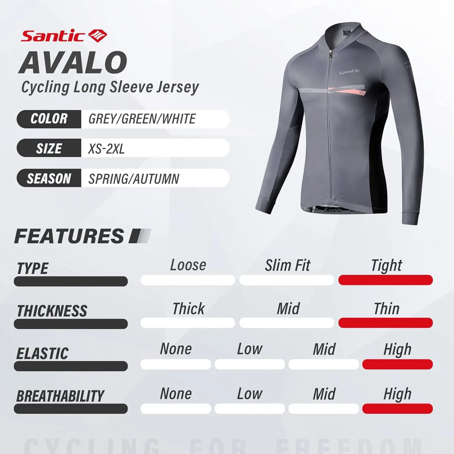 Santic Cycling Jersey Men's Long Sleeve Bike Reflective Full Zip Bicycle Shirts with Pockets
