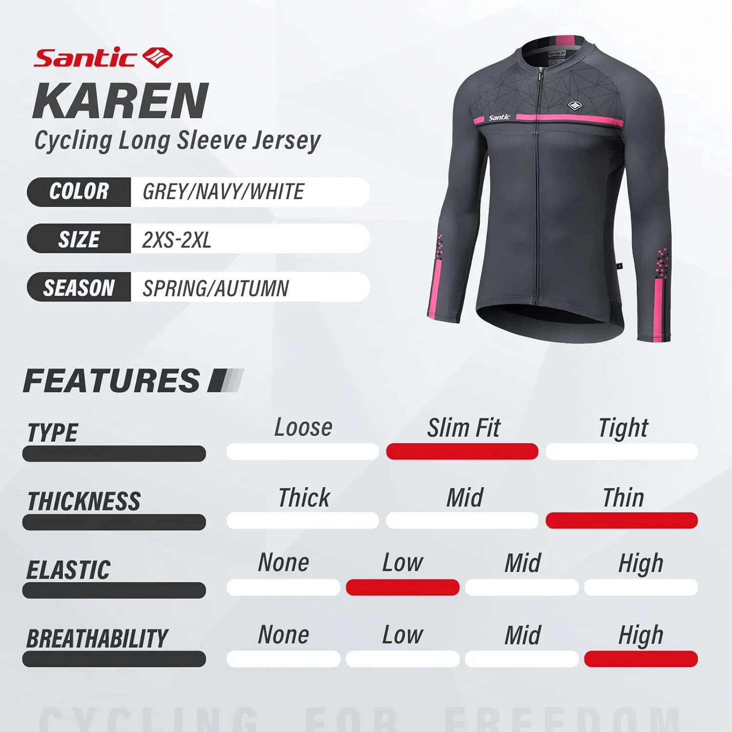 Santic Cycling Jersey Men's Long Sleeve Bike Reflective Full Zip Bicycle Shirts with Pockets