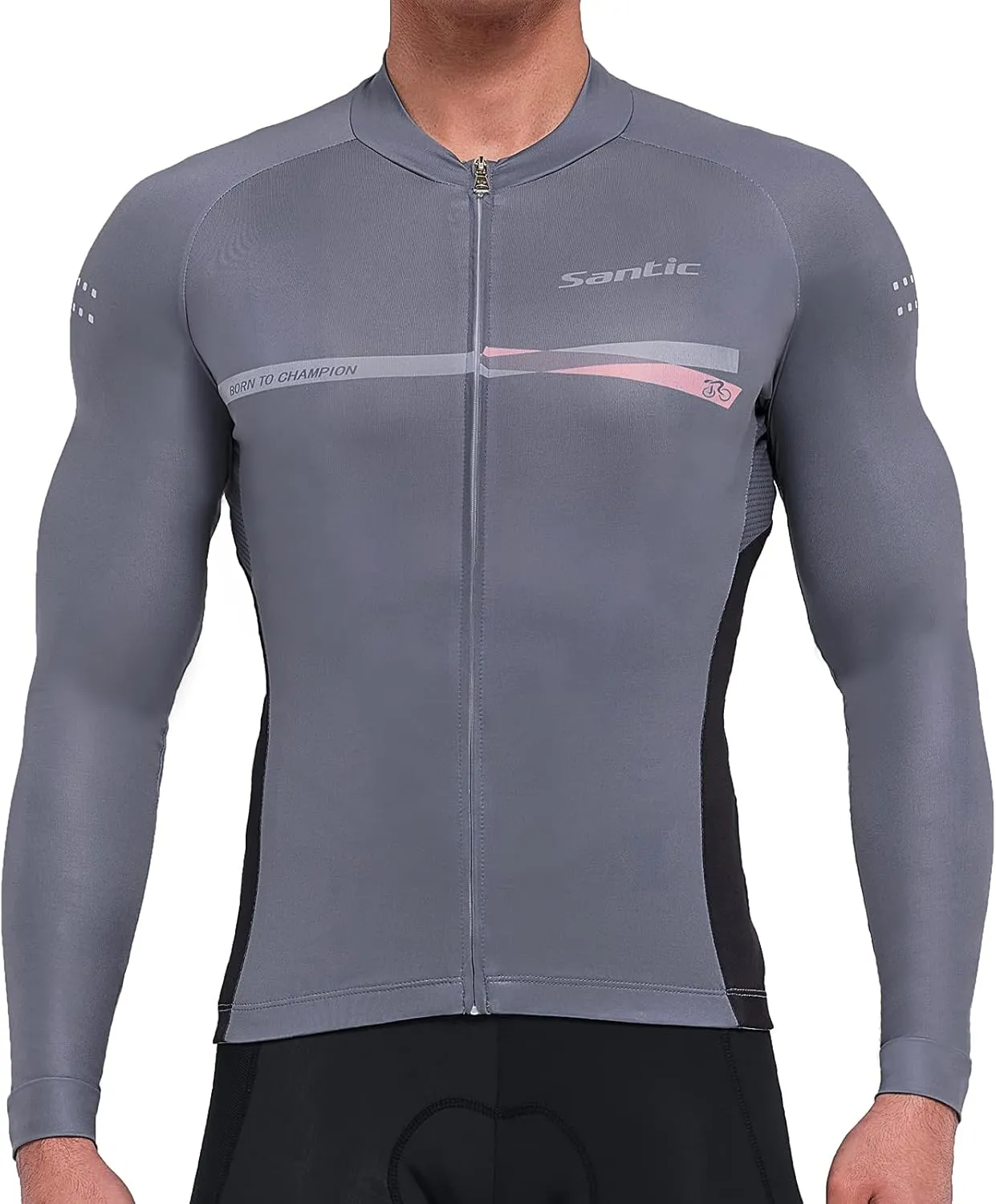 Santic Cycling Jersey Men's Long Sleeve Bike Reflective Full Zip Bicycle Shirts with Pockets