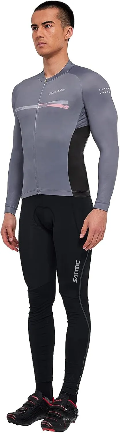 Santic Cycling Jersey Men's Long Sleeve Bike Reflective Full Zip Bicycle Shirts with Pockets