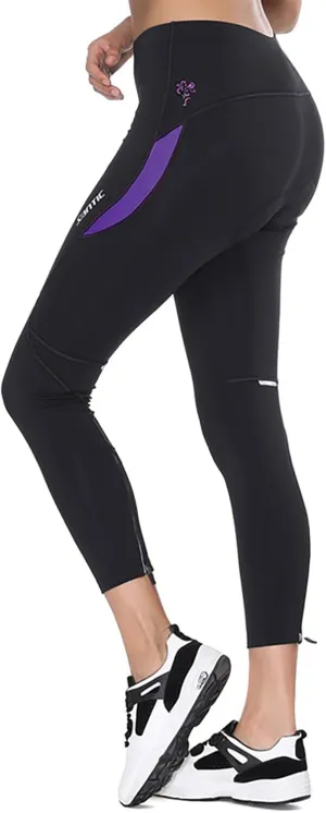 Santic Women's Bike Pants 4D Padded Cycling Tights High Waisted Bicycle Trousers with Pockets Biking Apparel UPF 50 