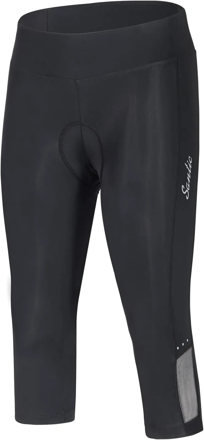 Santic Women's Cycling Pants High Waist 4D Padded Cycling Capris Shorts 3/4 Biking Leggings Pants with Pockets