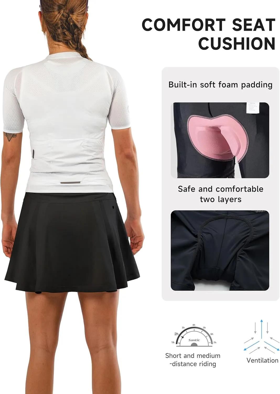 Santic Women's Cycling Skirts 4D Padded Bike Shorts High Waist Bicycle MTB Skort with Pockets