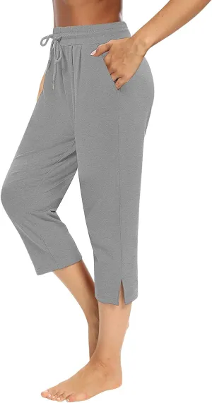 Sarin Mathews Womens Capri Yoga Pants Loose Workout Joggers Drawstring Sweatpants Lounge Pajama Capris Pants with Pockets