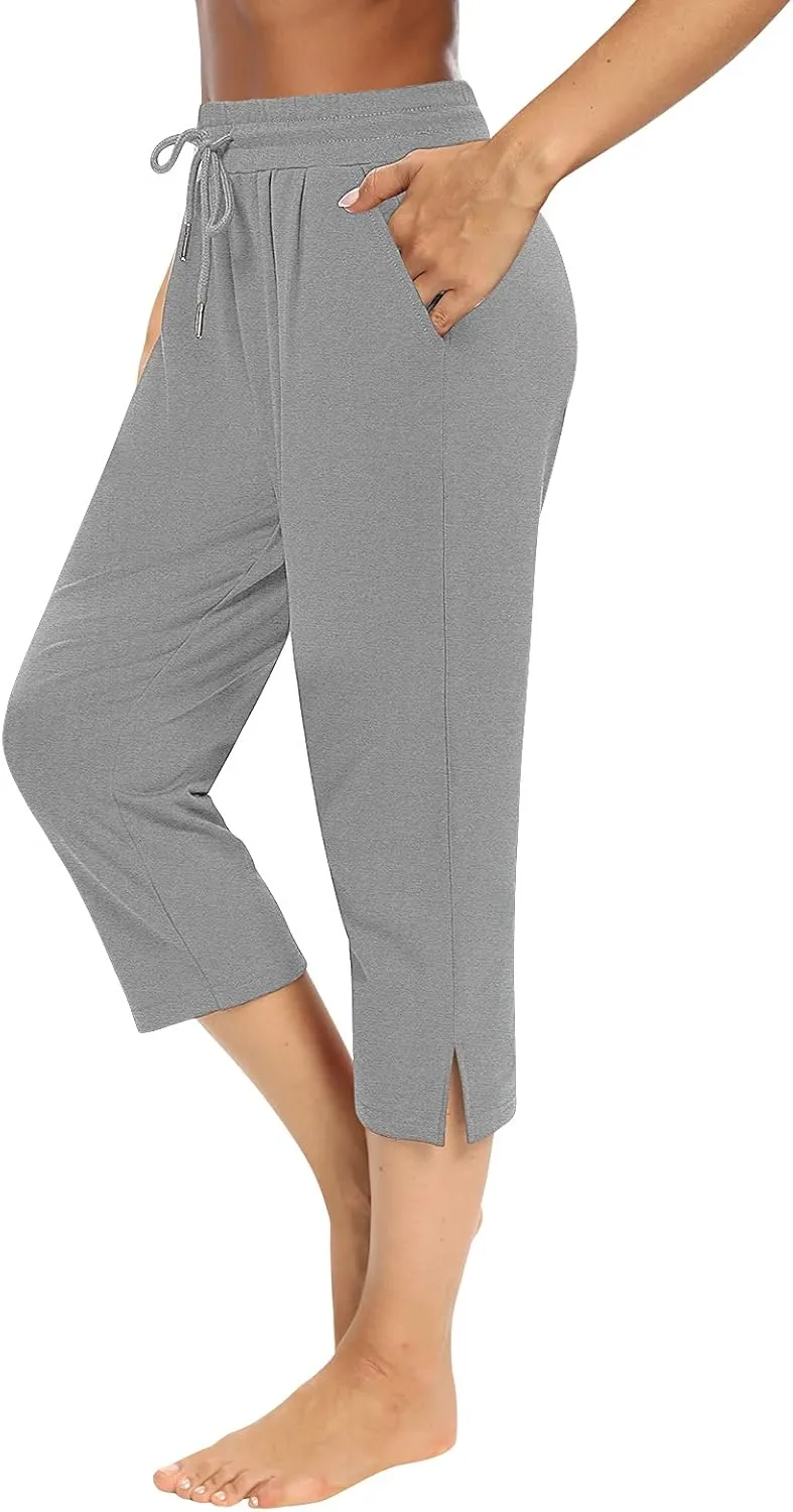 Sarin Mathews Womens Capri Yoga Pants Loose Workout Joggers Drawstring Sweatpants Lounge Pajama Capris Pants with Pockets