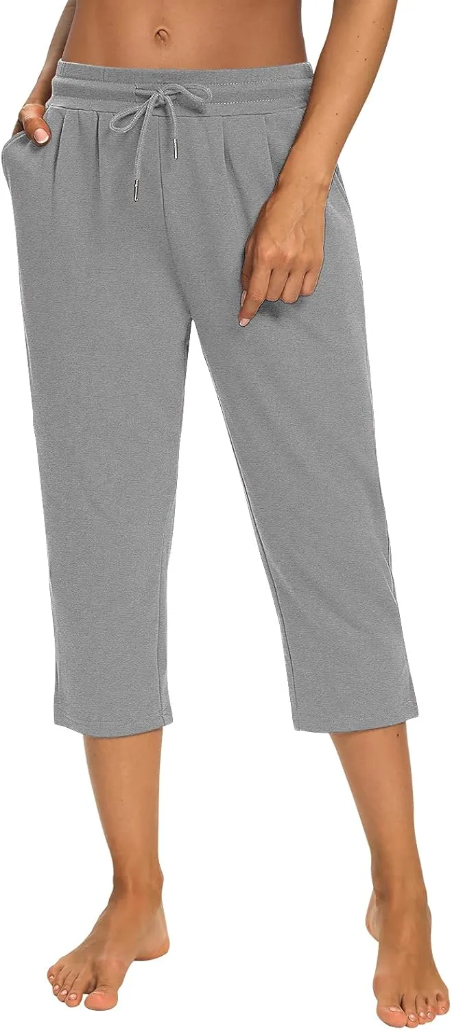 Sarin Mathews Womens Capri Yoga Pants Loose Workout Joggers Drawstring Sweatpants Lounge Pajama Capris Pants with Pockets