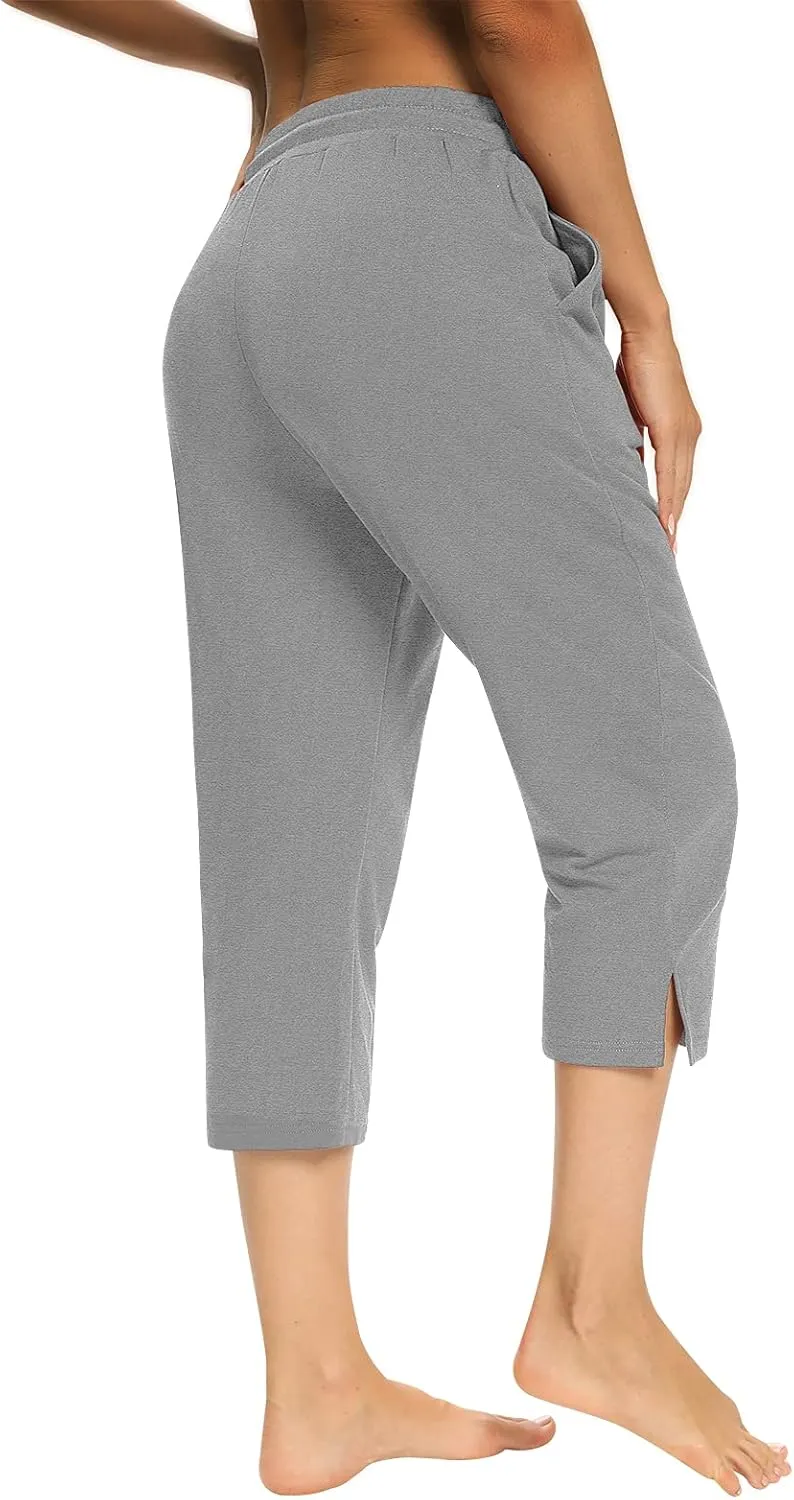 Sarin Mathews Womens Capri Yoga Pants Loose Workout Joggers Drawstring Sweatpants Lounge Pajama Capris Pants with Pockets