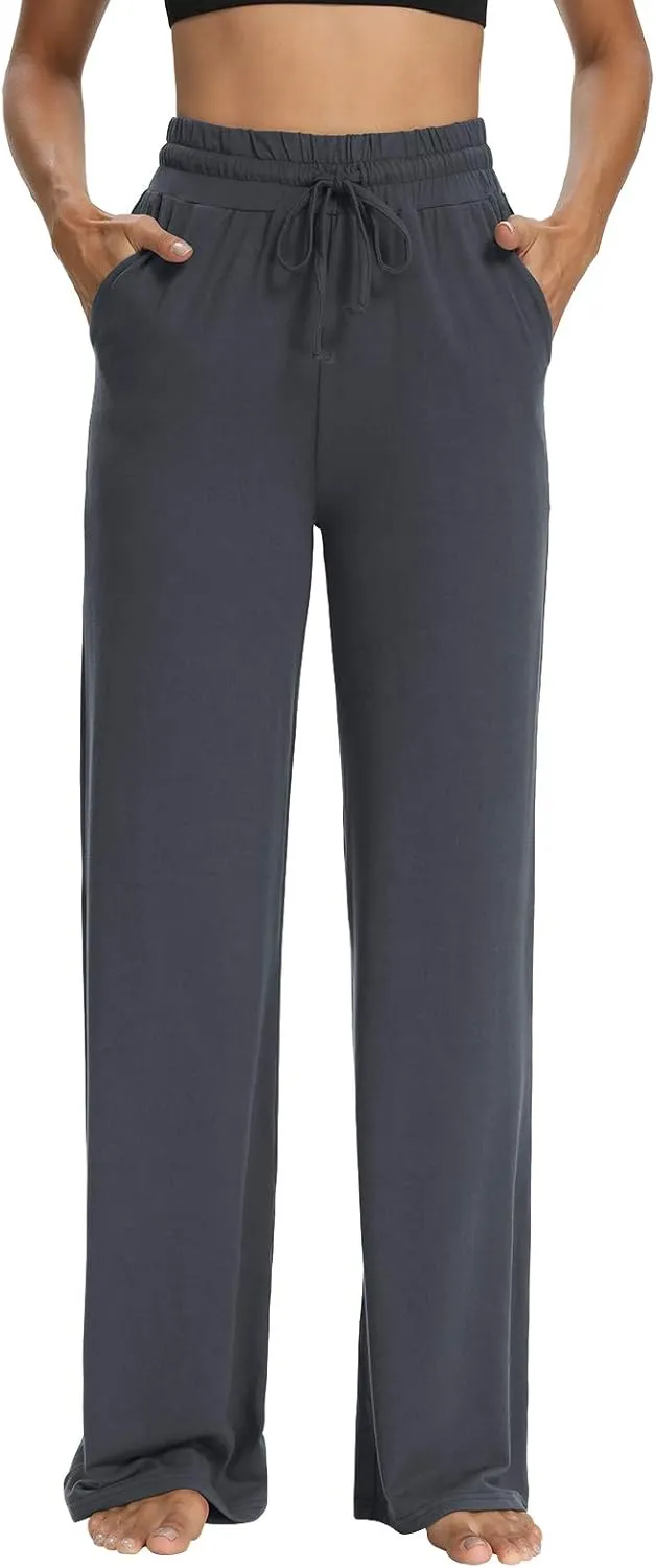 Sarin Mathews Womens Yoga Sweatpants Wide Leg High Waisted Lounge Pajamas Pants Comfy Workout Loose Pants with Pockets