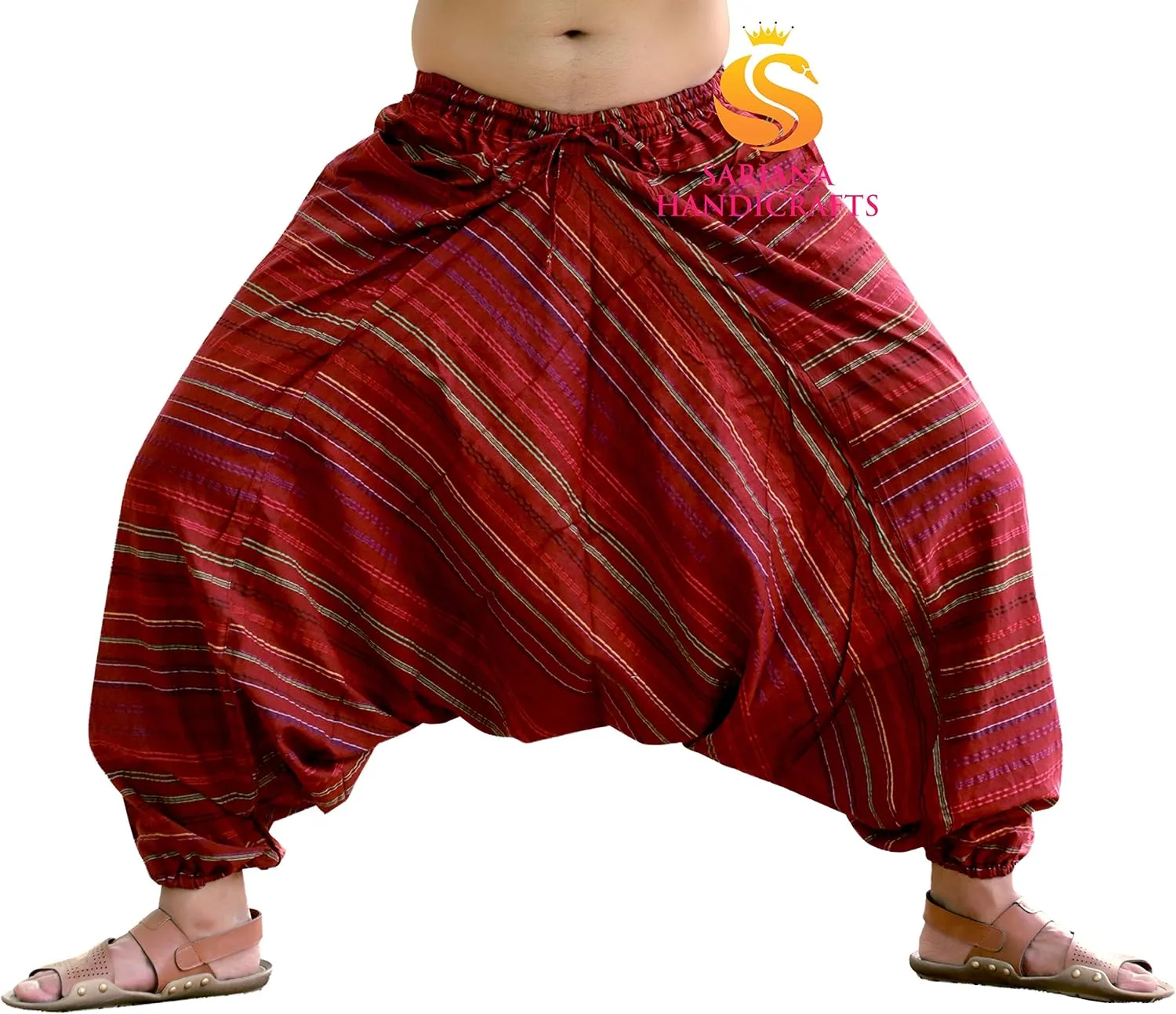 SARJANA HANDICRAFTS Men's Cotton Harem Genie Dance Yoga Alibaba Hippie Pants