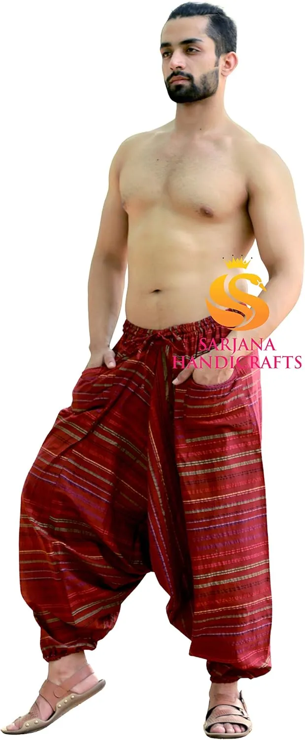 SARJANA HANDICRAFTS Men's Cotton Harem Genie Dance Yoga Alibaba Hippie Pants