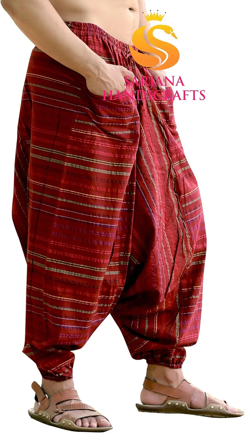 SARJANA HANDICRAFTS Men's Cotton Harem Genie Dance Yoga Alibaba Hippie Pants