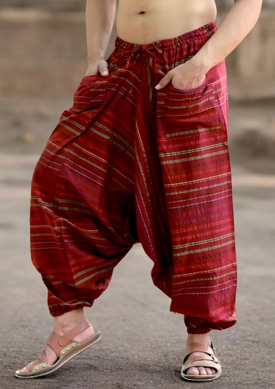 SARJANA HANDICRAFTS Men's Cotton Harem Genie Dance Yoga Alibaba Hippie Pants