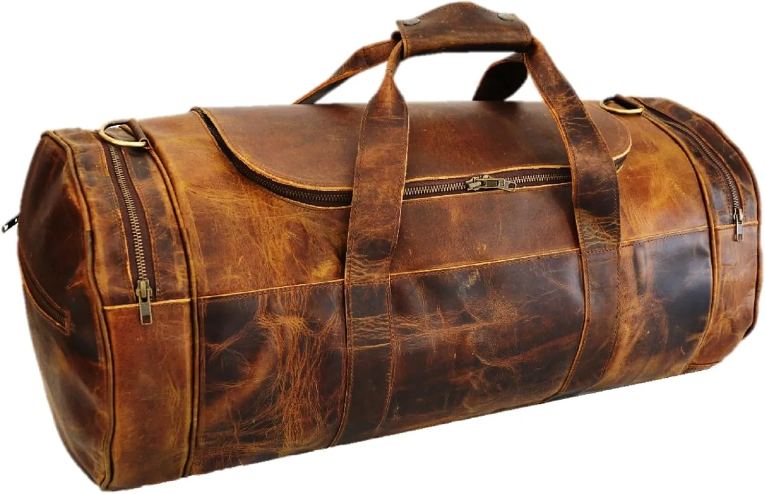 Satchel and fable 26 inch Handmade Vintage Brown Leather Duffel Travel Gym Sports Weekend Bag for Men