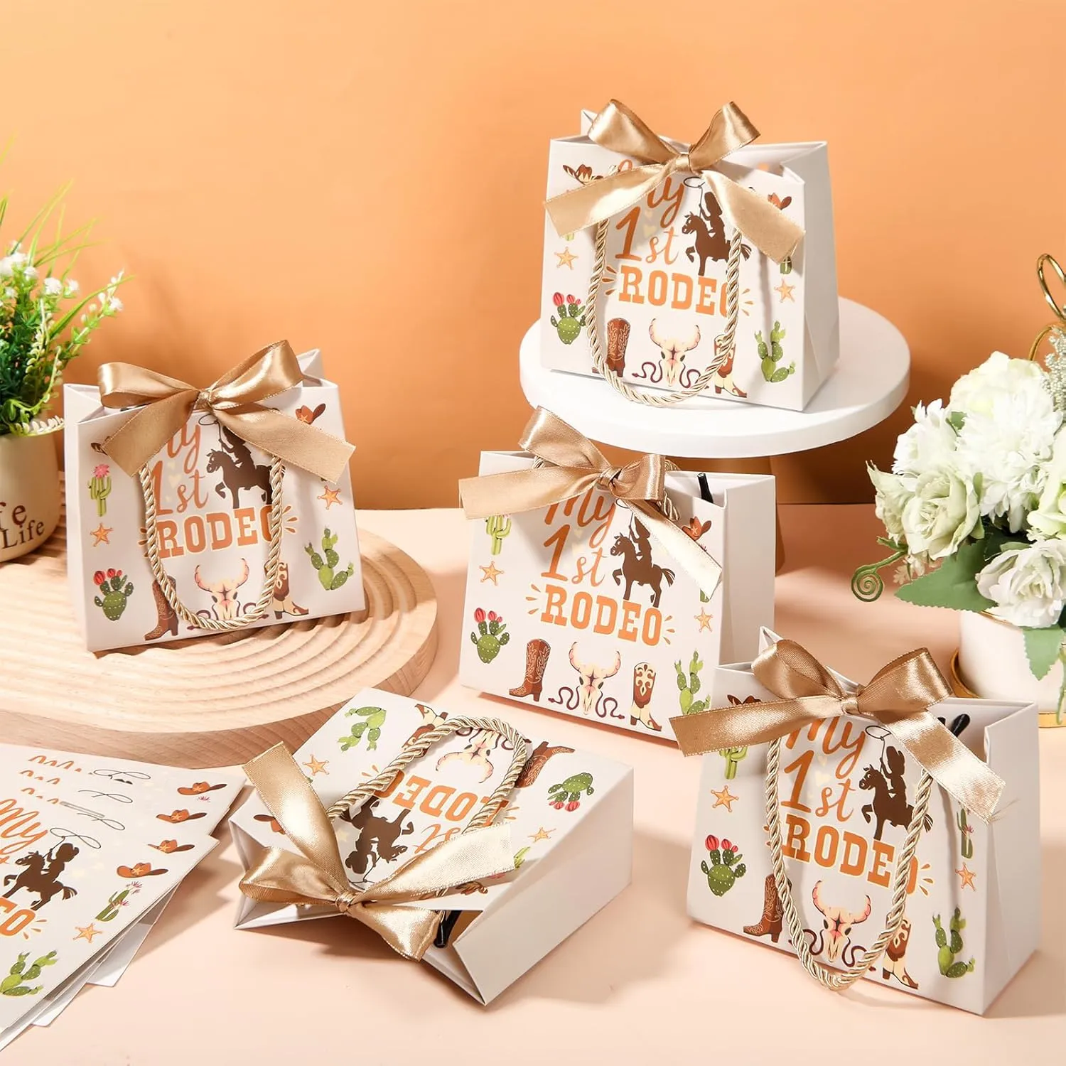 Saypacck My First Rodeo Party Favor Western Gift Bags with Handles Cowboy Birthday Party Decorations, 5.51 X 2.36 X 4.72 Inches