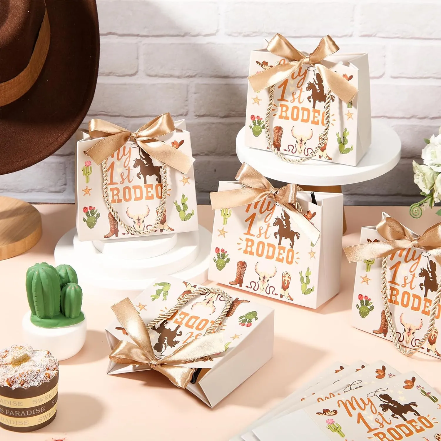 Saypacck My First Rodeo Party Favor Western Gift Bags with Handles Cowboy Birthday Party Decorations, 5.51 X 2.36 X 4.72 Inches