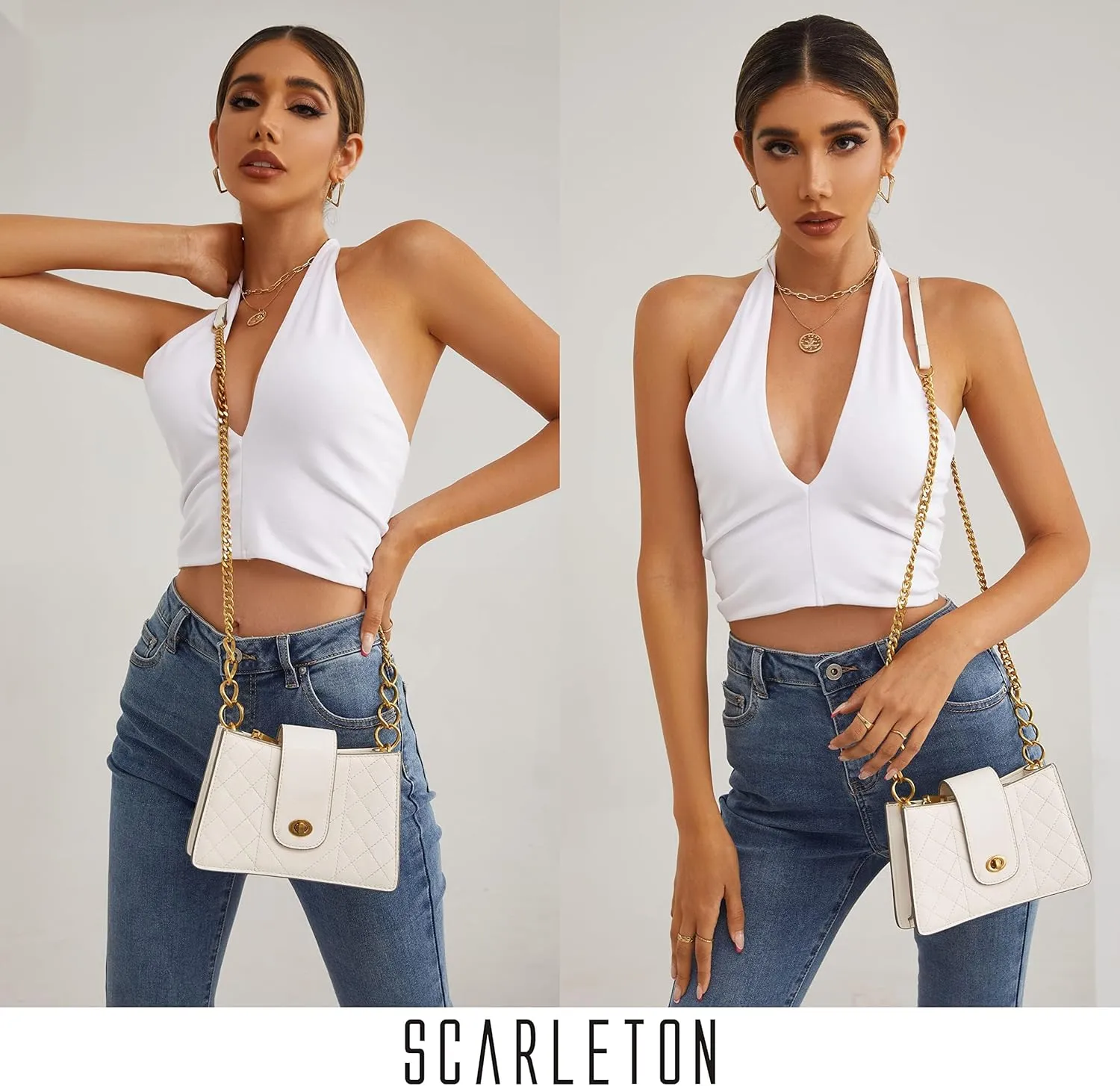Scarleton Crossbody Bags for Women, Quilted Shoulder Bag Purse, Gold Chain Crossbody Bag Purses for Women, H2117