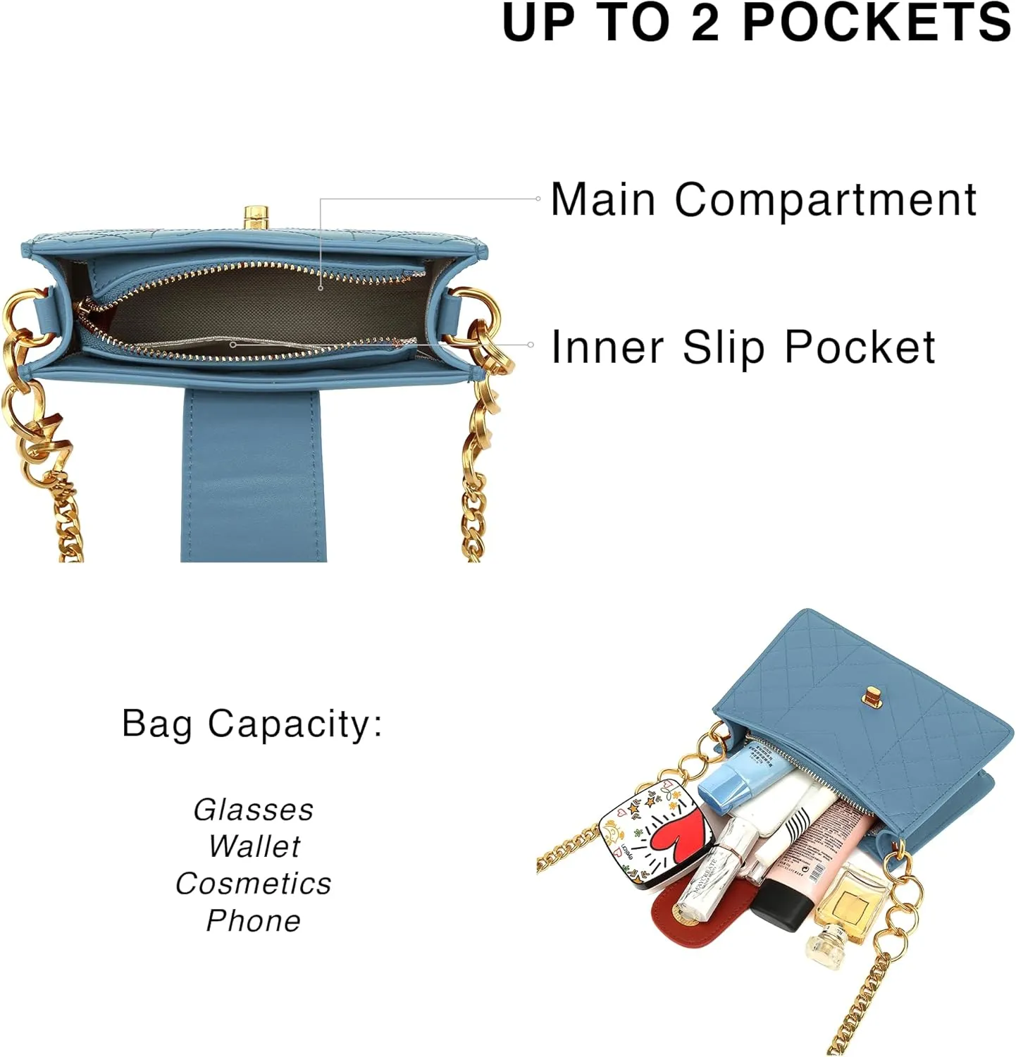 Scarleton Crossbody Bags for Women, Quilted Shoulder Bag Purse, Gold Chain Crossbody Bag Purses for Women, H2117